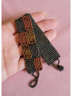 Handmade Seed Beaded Orange Brown wrap around Bracelet BR1